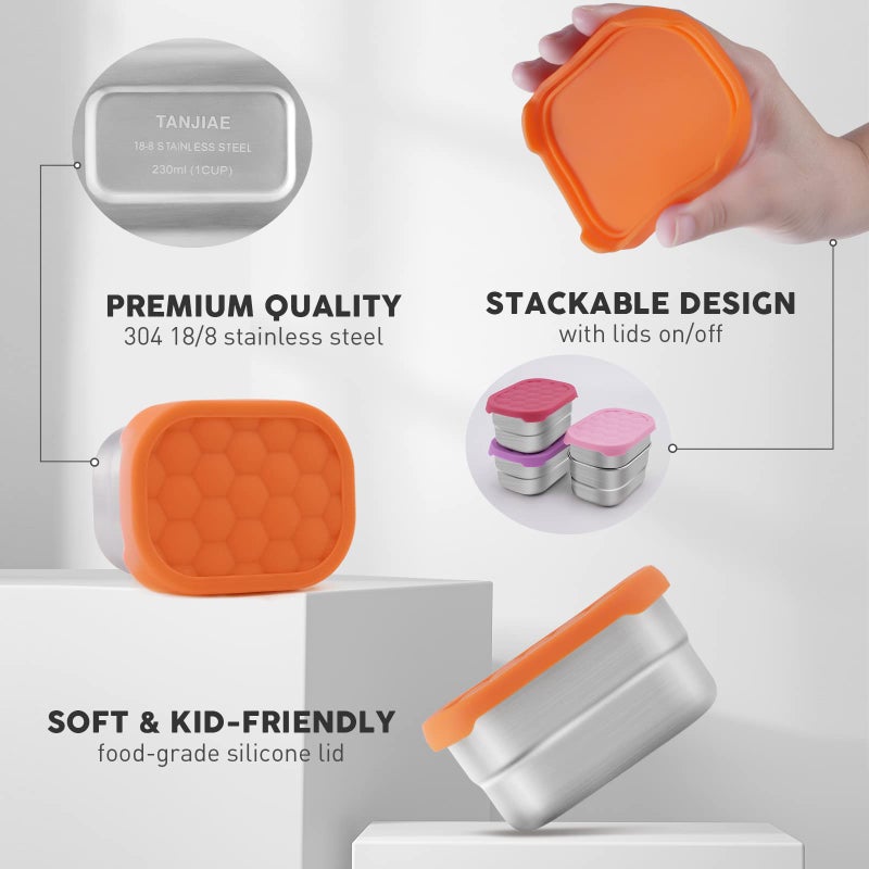 Tanjiae Small (1 CUP) Stainless Steel Snack Containers for Kids | Easy Open Leak Proof Food Containers with Silicone Lids - Perfect Metal Toddler Lunch Box for Daycare and School (8oz) - Image 3
